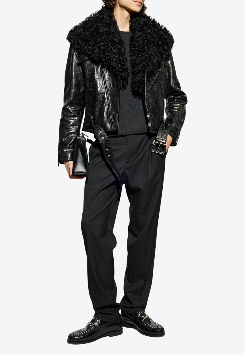 Alexander McQueen Shearling Leather Jacket Black 842589 Q5AP5-1000