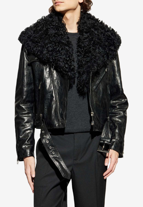 Alexander McQueen Shearling Leather Jacket Black 842589 Q5AP5-1000