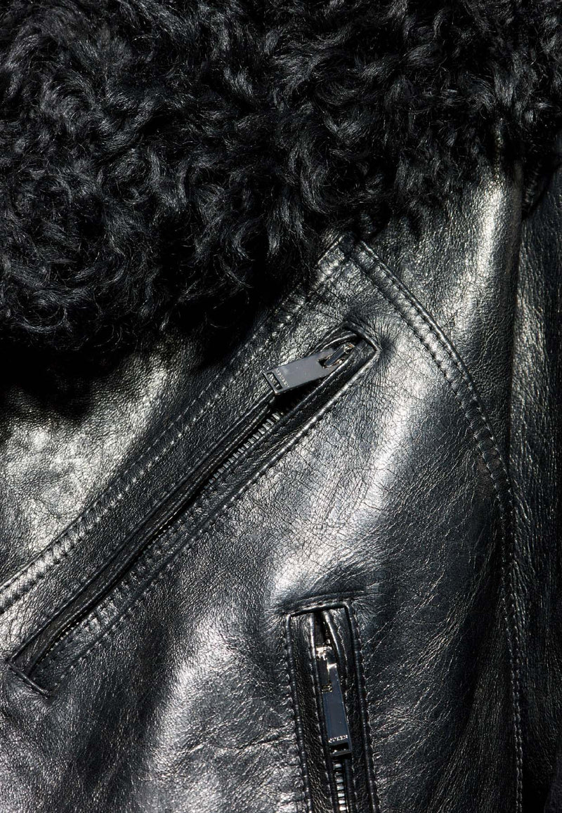 Alexander McQueen Shearling Leather Jacket Black 842589 Q5AP5-1000