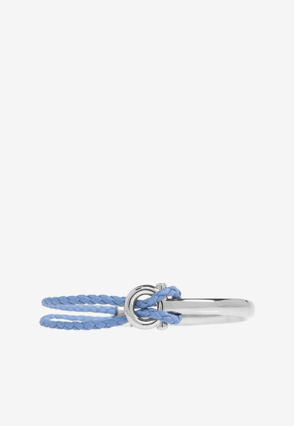 Ferragamo Leather and Brass Bracelet with Logo  Light Blue 770390 BR NODO AMOR 785649-PLD BLUETTE