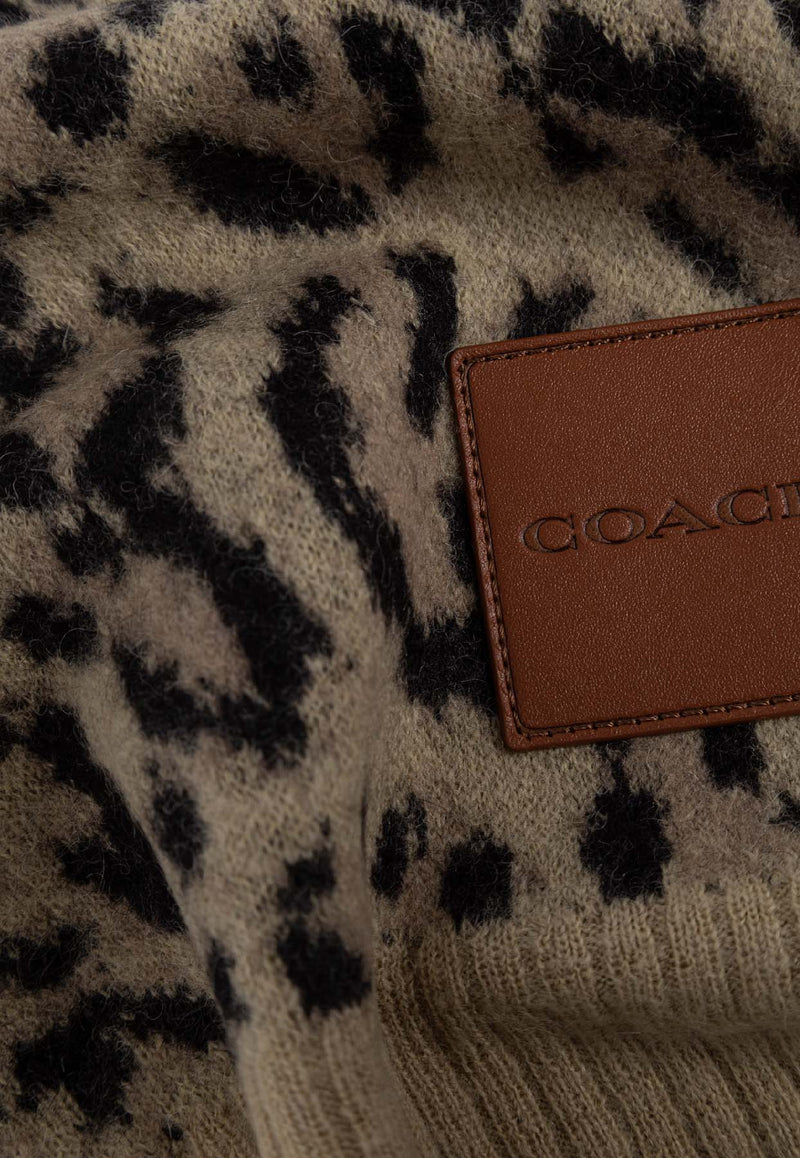 Coach Logo Patch Animal Print Wool-Blend Scarf Beige 29CCM91 0-TN2