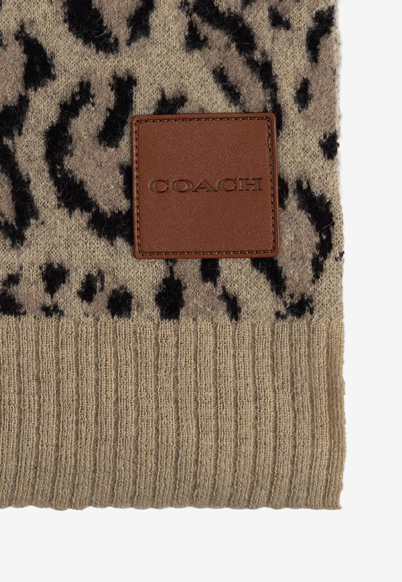 Coach Logo Patch Animal Print Wool-Blend Scarf Beige 29CCM91 0-TN2