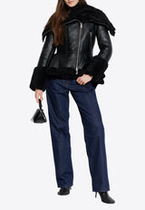 Alexander McQueen Shearling-Trimmed Leather Zip-Up Jacket Black 848222 Q5AP6-1000