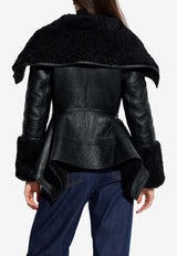 Alexander McQueen Shearling-Trimmed Leather Zip-Up Jacket Black 848222 Q5AP6-1000