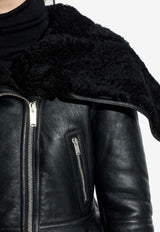 Alexander McQueen Shearling-Trimmed Leather Zip-Up Jacket Black 848222 Q5AP6-1000
