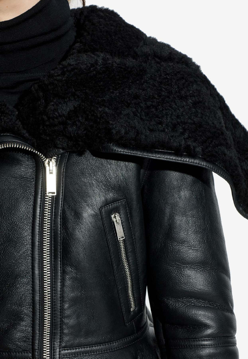 Alexander McQueen Shearling-Trimmed Leather Zip-Up Jacket Black 848222 Q5AP6-1000