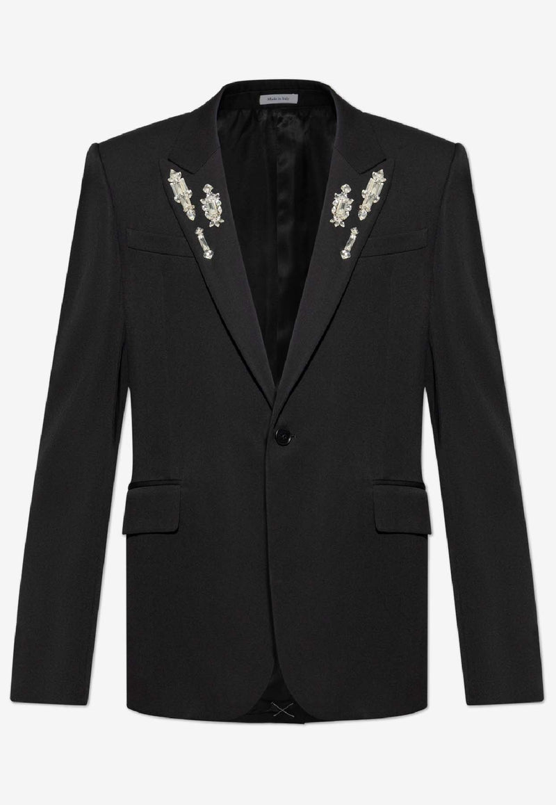 Alexander McQueen Wool Blazer with Crystal-Embellishments Black 847827 QVAAA-1000