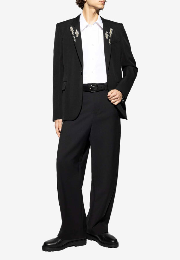 Alexander McQueen Wool Blazer with Crystal-Embellishments Black 847827 QVAAA-1000