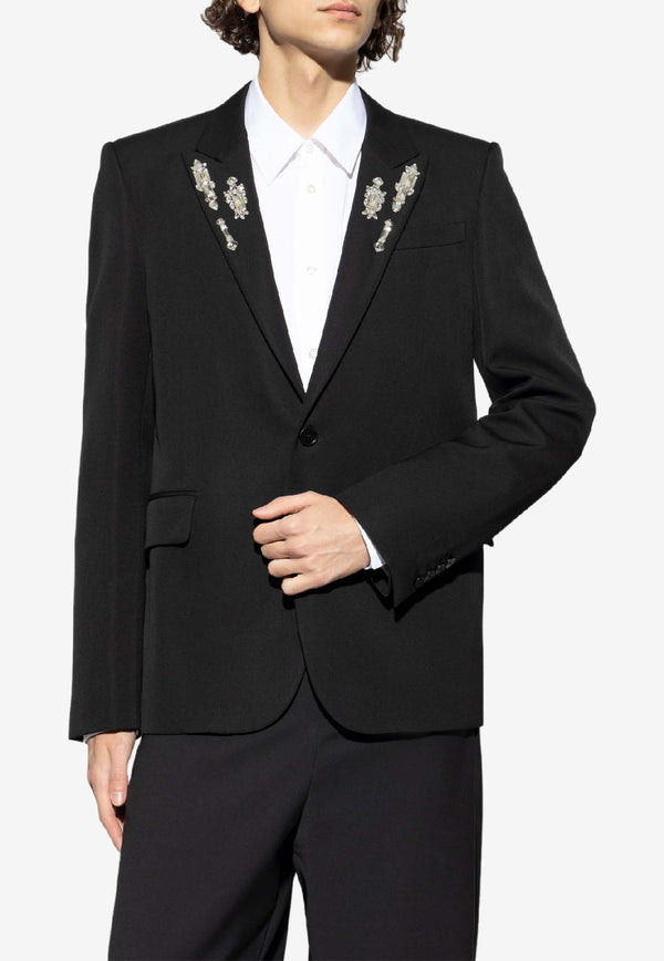 Alexander McQueen Wool Blazer with Crystal-Embellishments Black 847827 QVAAA-1000