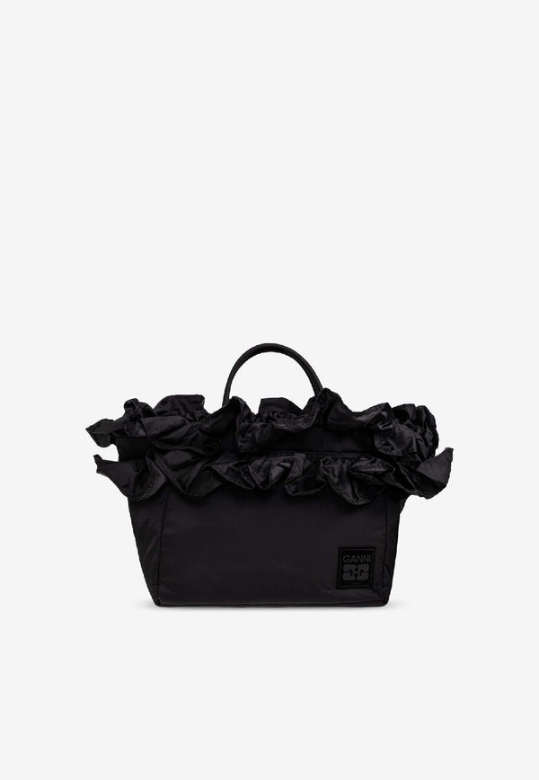 GANNI XXL Ruffle Tote Bag Black A7188 5972-099