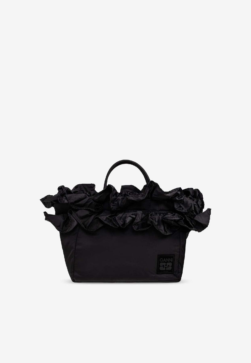 GANNI XXL Ruffle Tote Bag Black A7188 5972-099