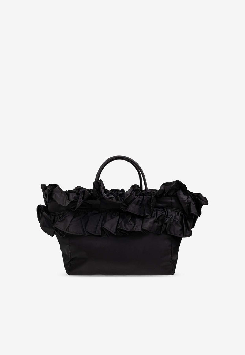 GANNI XXL Ruffle Tote Bag Black A7188 5972-099