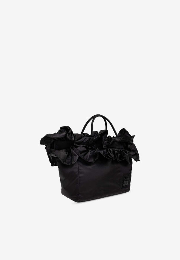 GANNI XXL Ruffle Tote Bag Black A7188 5972-099