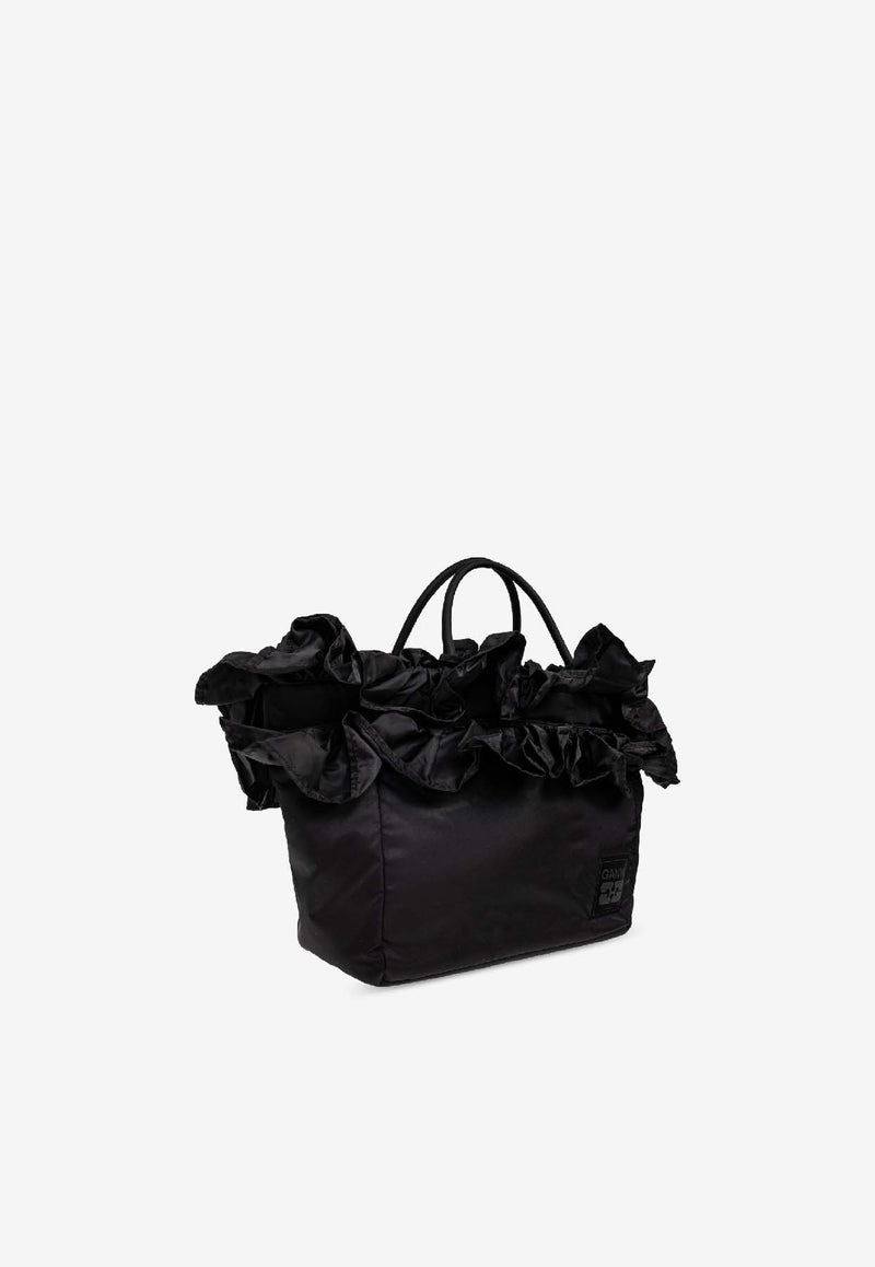 GANNI XXL Ruffle Tote Bag Black A7188 5972-099