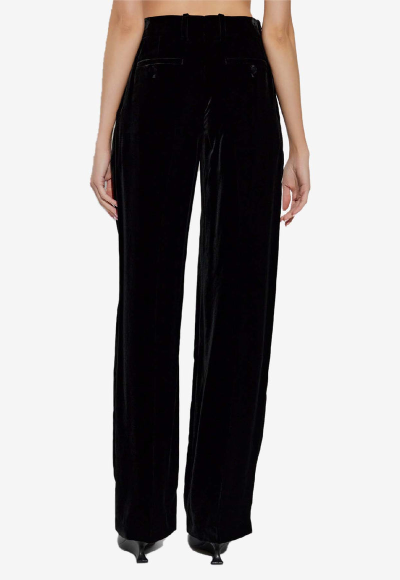 Alexander McQueen Velvet Wide-Leg Pants Black 848860 QEAGW-1000