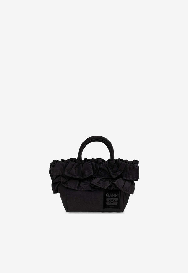 GANNI Mini Ruffle Top Handle Bag Black A7187 5972-099
