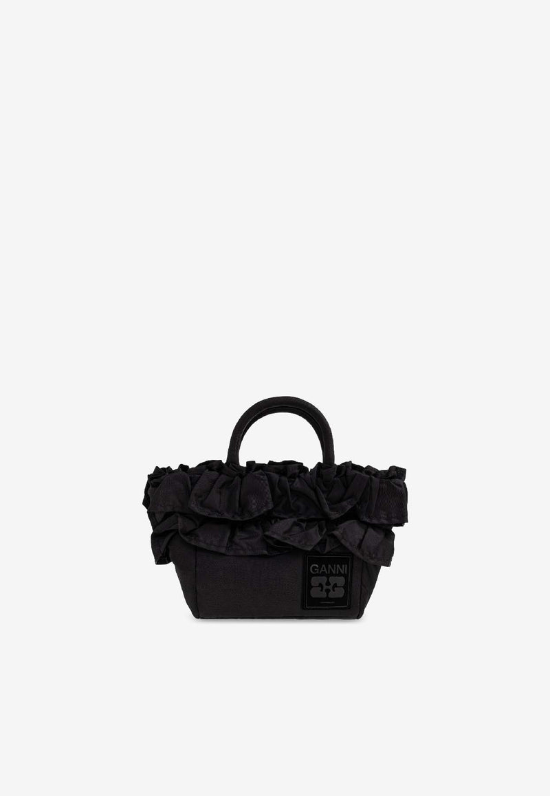 GANNI Mini Ruffle Top Handle Bag Black A7187 5972-099