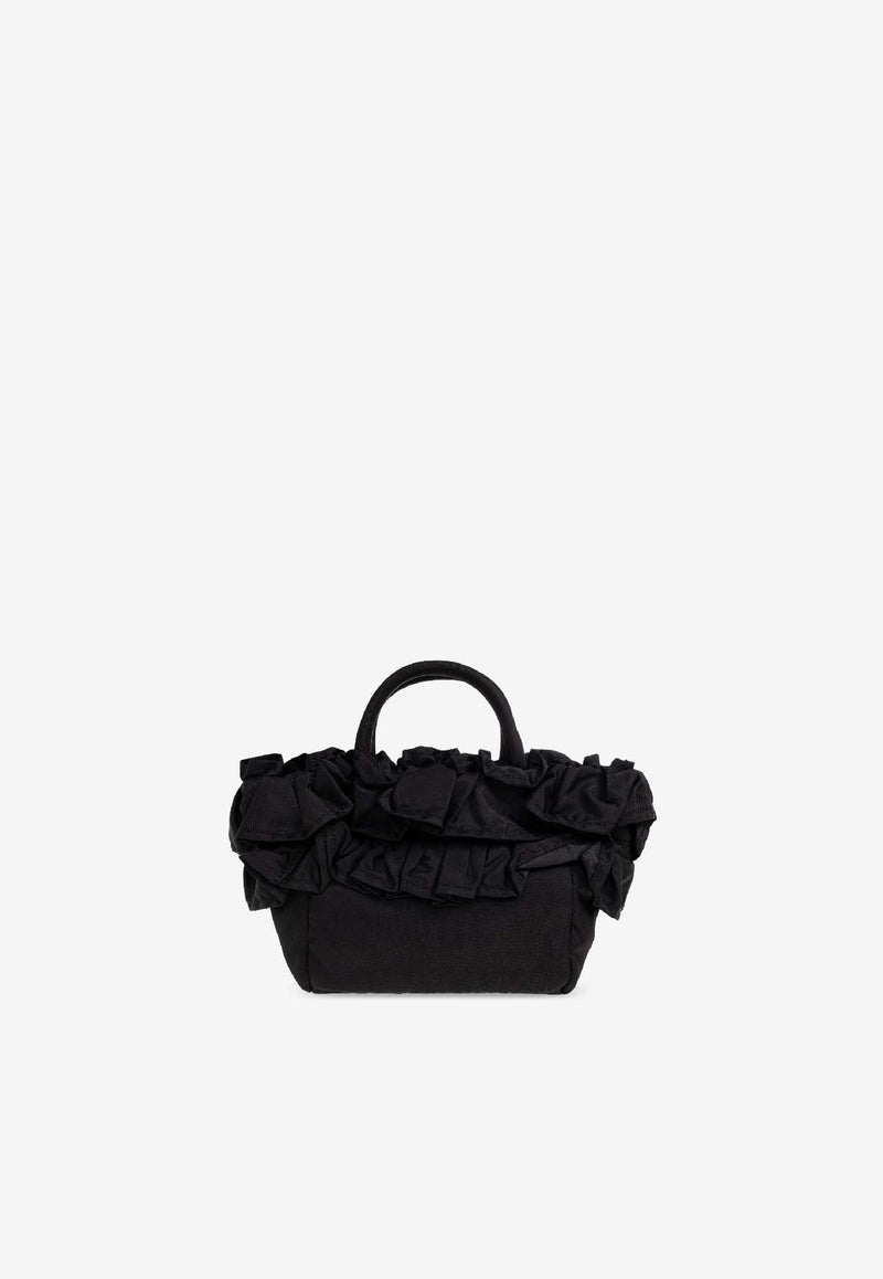 GANNI Mini Ruffle Top Handle Bag Black A7187 5972-099
