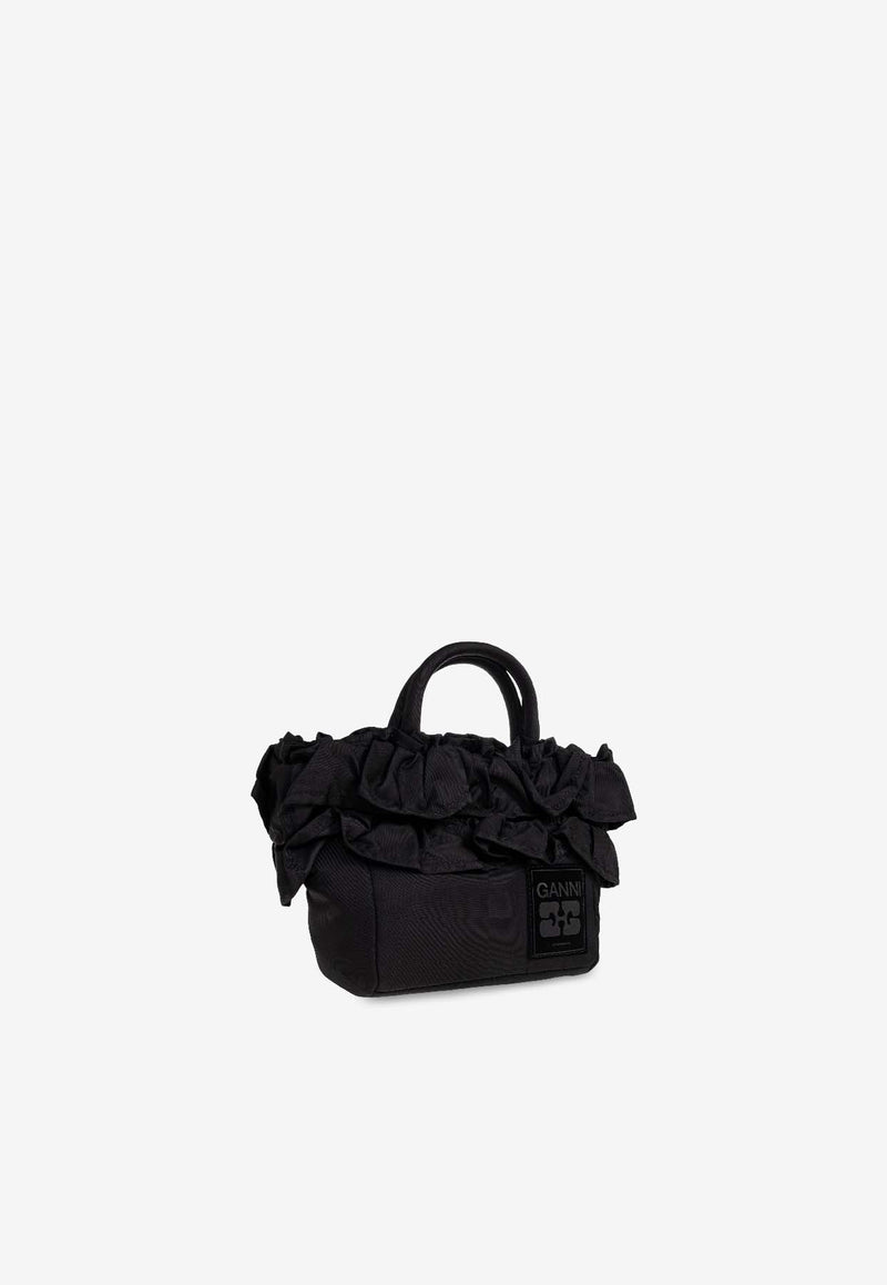 GANNI Mini Ruffle Top Handle Bag Black A7187 5972-099
