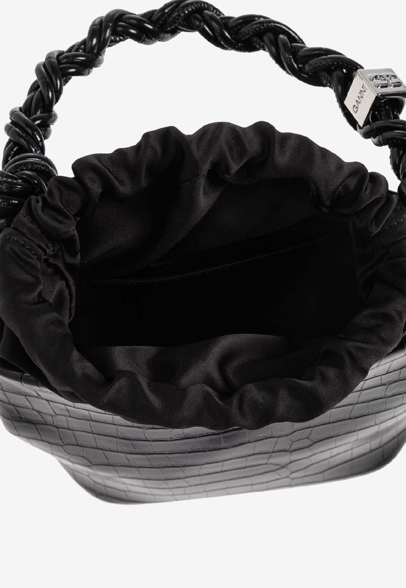 GANNI Bou Croc-Embossed Leather Bucket Bag Black A6965 5894-099