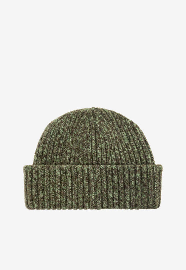 GANNI Knitted Wool Logo Beanie Green A7097 5957-753