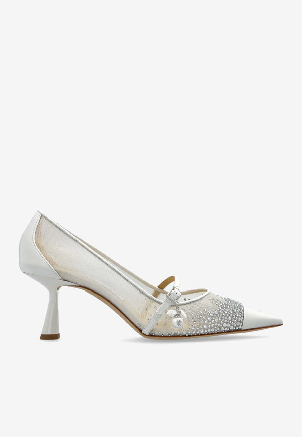 Jimmy Choo Aren 65 Crystal Embellished Mesh Pumps White AREN PUMP 65 TKW-WHITE CRYSTAL