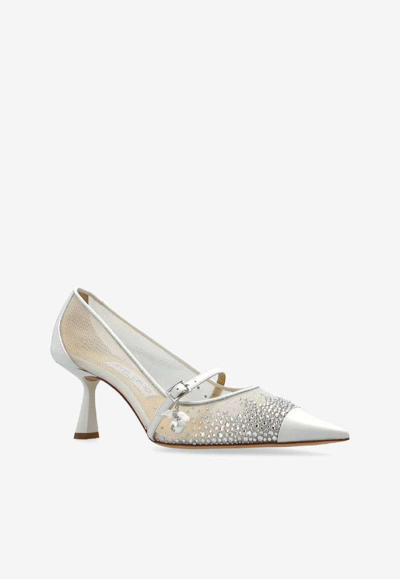 Jimmy Choo Aren 65 Crystal Embellished Mesh Pumps White AREN PUMP 65 TKW-WHITE CRYSTAL