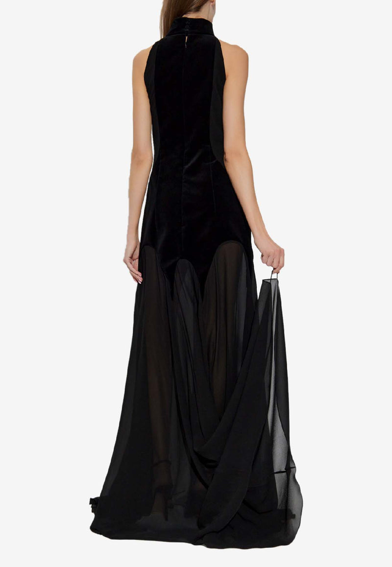 Alexander McQueen Silk-Blend Sleeveless Maxi Dress Black 842905 QBADS-1000