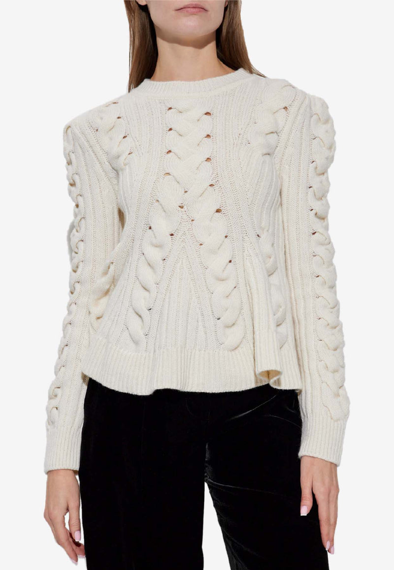 Alexander McQueen Chunky Cable Knit Peplum Sweater Cream 848809 Q1BE1-9004