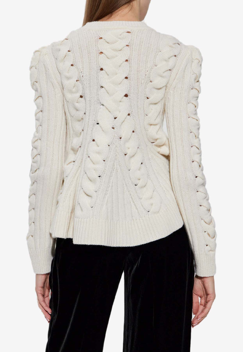 Alexander McQueen Chunky Cable Knit Peplum Sweater Cream 848809 Q1BE1-9004