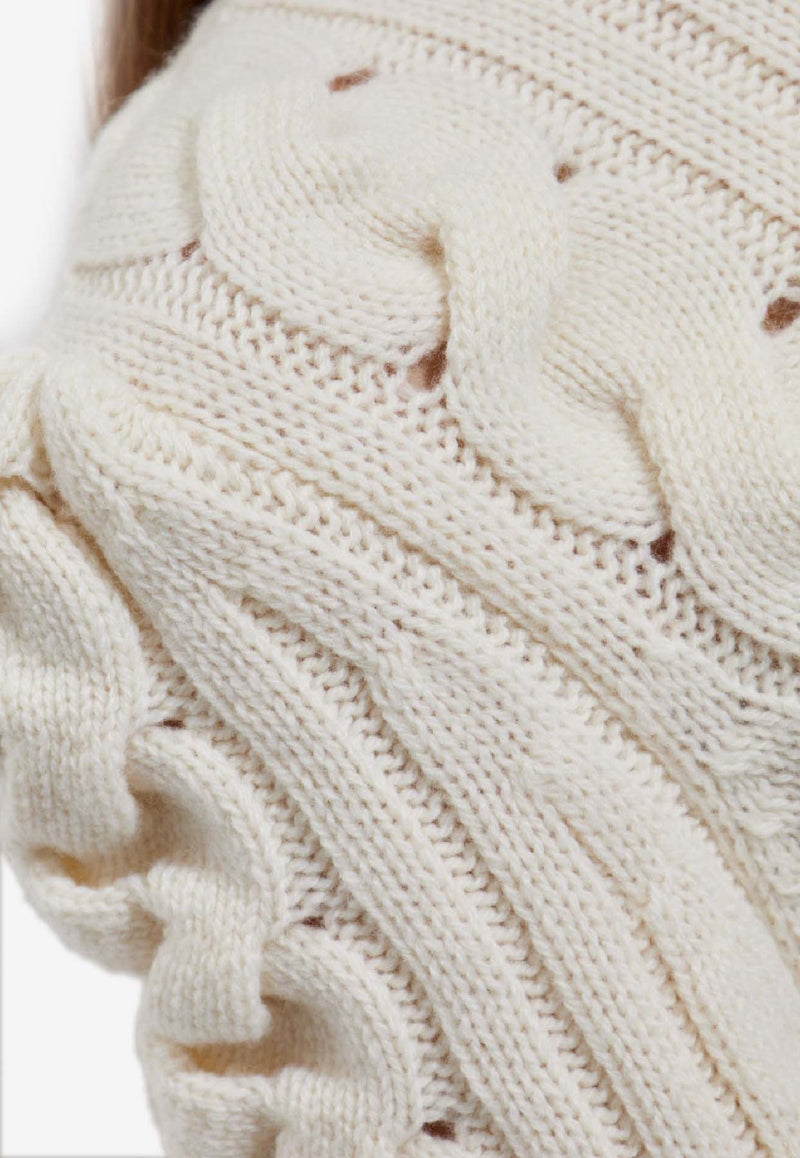 Alexander McQueen Chunky Cable Knit Peplum Sweater Cream 848809 Q1BE1-9004