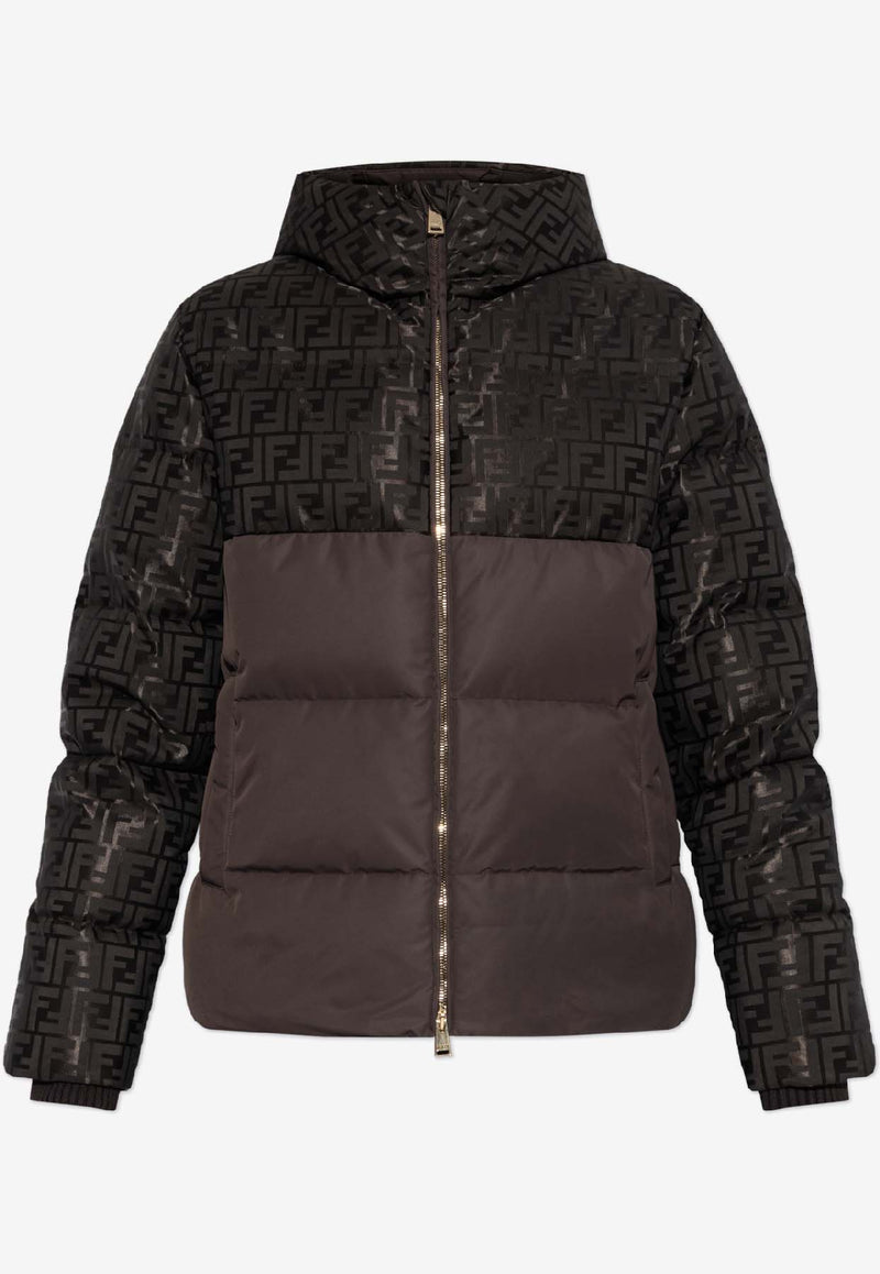 Fendi FF Jacquard Paneled Down Jacket Brown FAN226 AT91-F1T6H