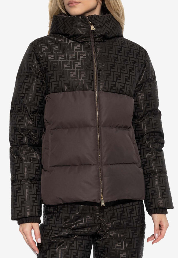 Fendi FF Jacquard Paneled Down Jacket Brown FAN226 AT91-F1T6H