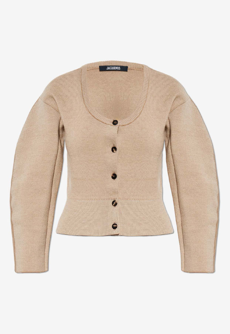 Jacquemus Curve-Sleeved Wool Cardigan Beige CDW00808 AK00185-015
