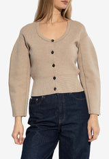 Jacquemus Curve-Sleeved Wool Cardigan Beige CDW00808 AK00185-015