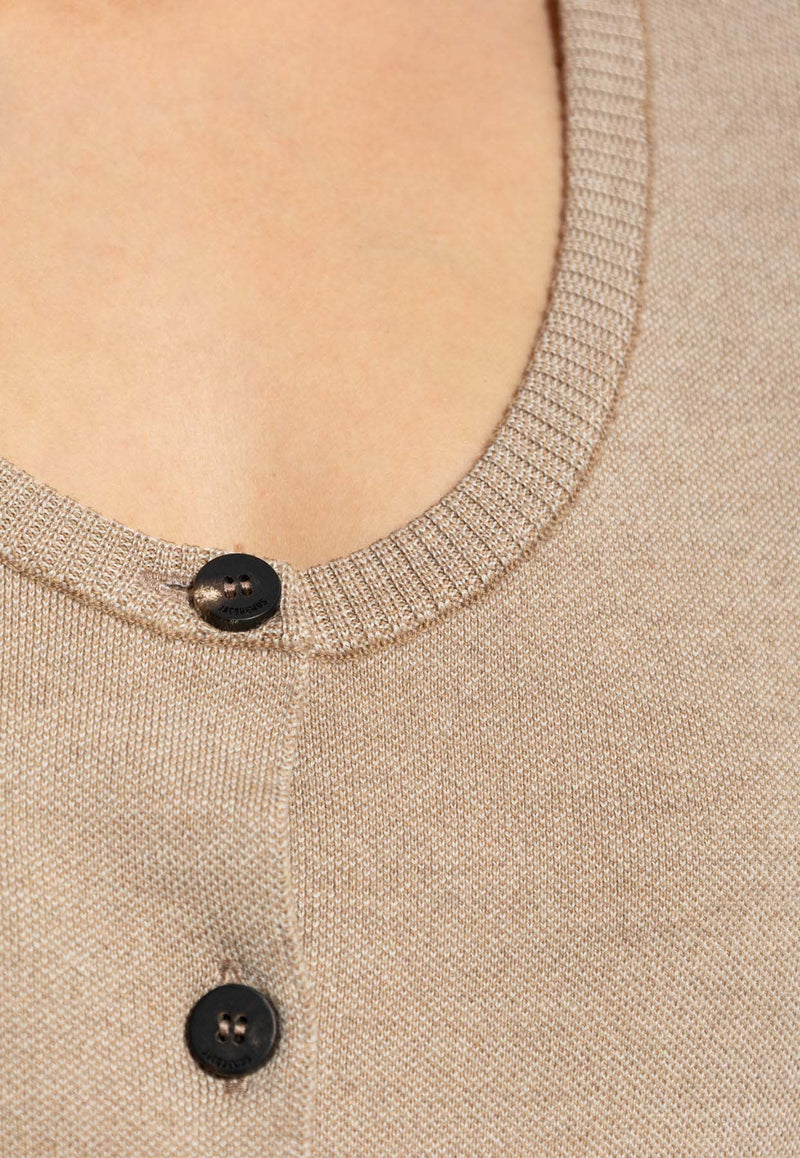 Jacquemus Curve-Sleeved Wool Cardigan Beige CDW00808 AK00185-015