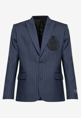 Balmain Pinstriped Wool Single-Breasted Blazer Navy FH0SI815 WD25-SAJ