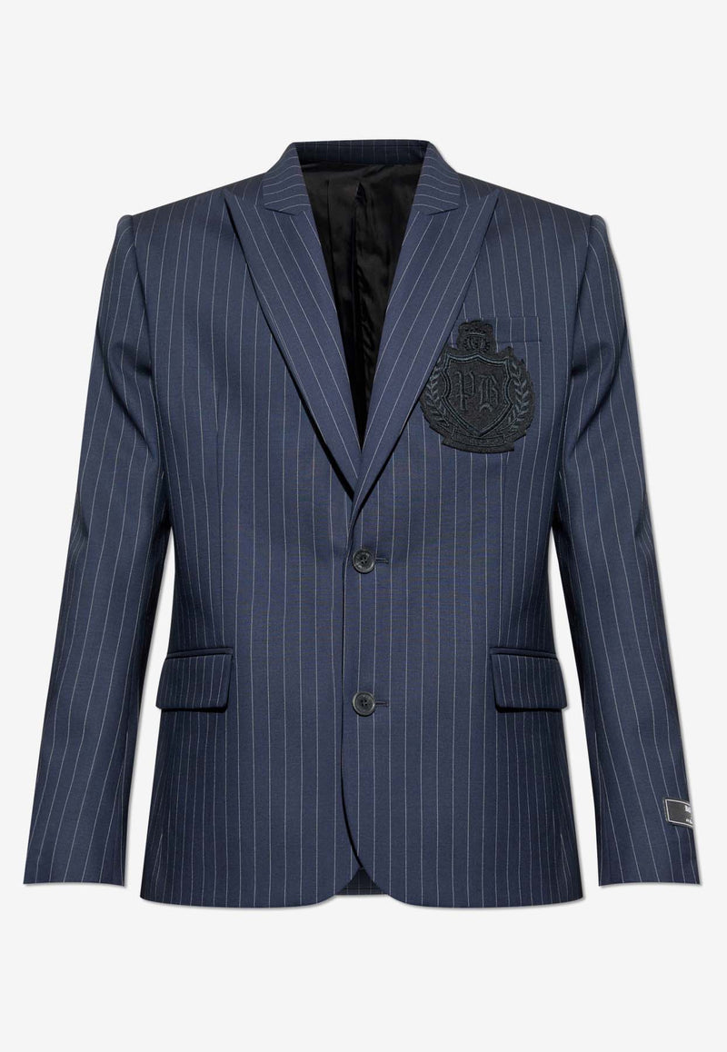 Balmain Pinstriped Wool Single-Breasted Blazer Navy FH0SI815 WD25-SAJ