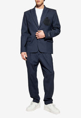 Balmain Pinstriped Wool Single-Breasted Blazer Navy FH0SI815 WD25-SAJ