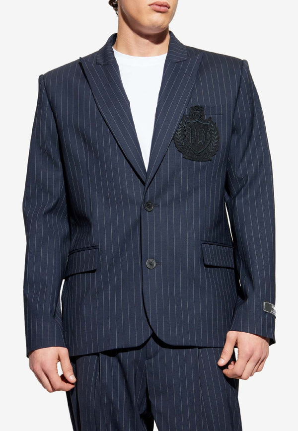 Balmain Pinstriped Wool Single-Breasted Blazer Navy FH0SI815 WD25-SAJ