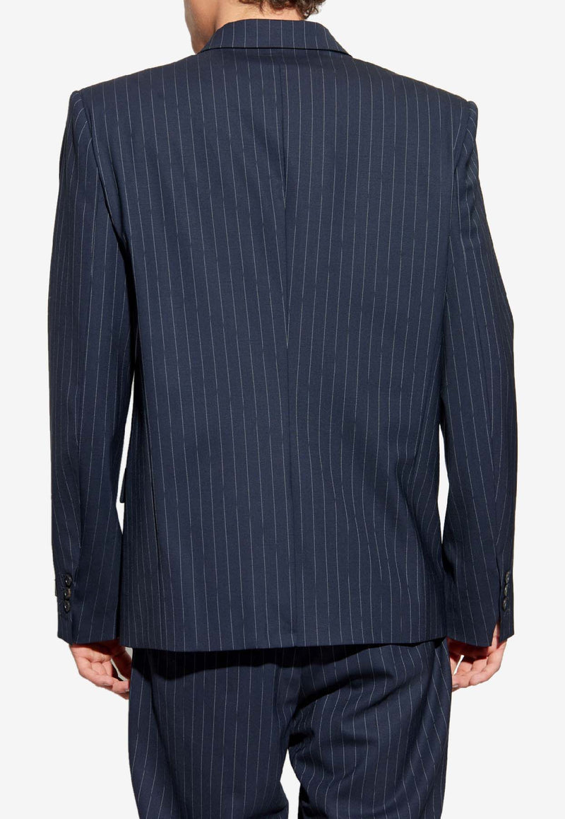 Balmain Pinstriped Wool Single-Breasted Blazer Navy FH0SI815 WD25-SAJ