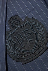 Balmain Pinstriped Wool Single-Breasted Blazer Navy FH0SI815 WD25-SAJ