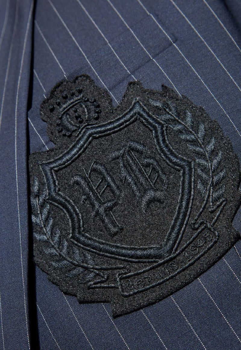 Balmain Pinstriped Wool Single-Breasted Blazer Navy FH0SI815 WD25-SAJ