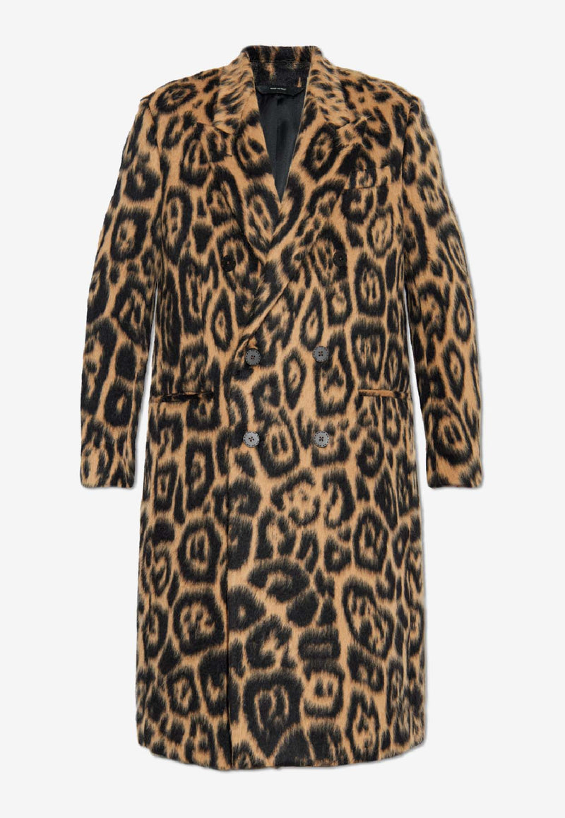 Fendi Leopard Print Double-Breasted Coat Brown FF0840 AVIW-F0QU5