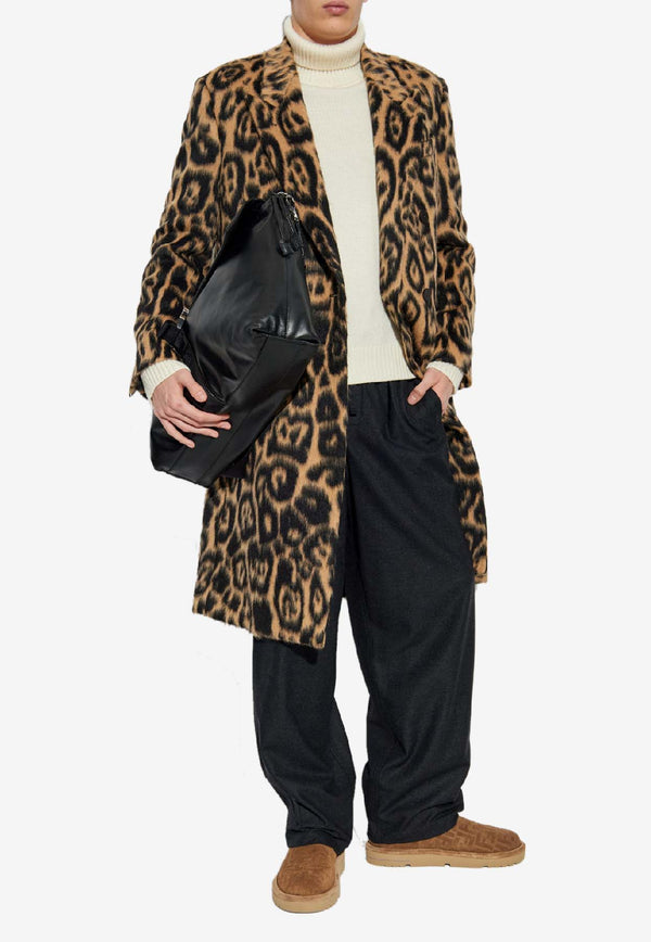 Fendi Leopard Print Double-Breasted Coat Brown FF0840 AVIW-F0QU5