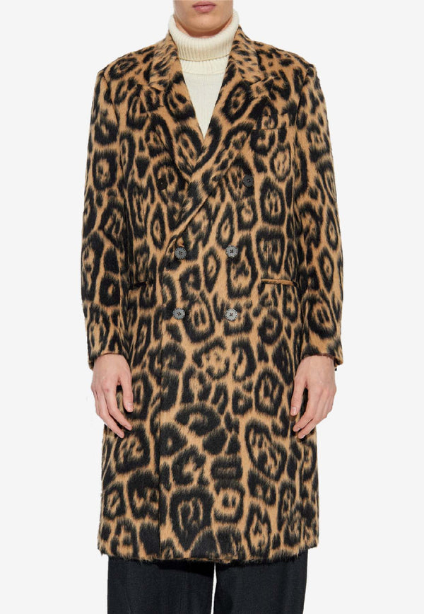 Fendi Leopard Print Double-Breasted Coat Brown FF0840 AVIW-F0QU5
