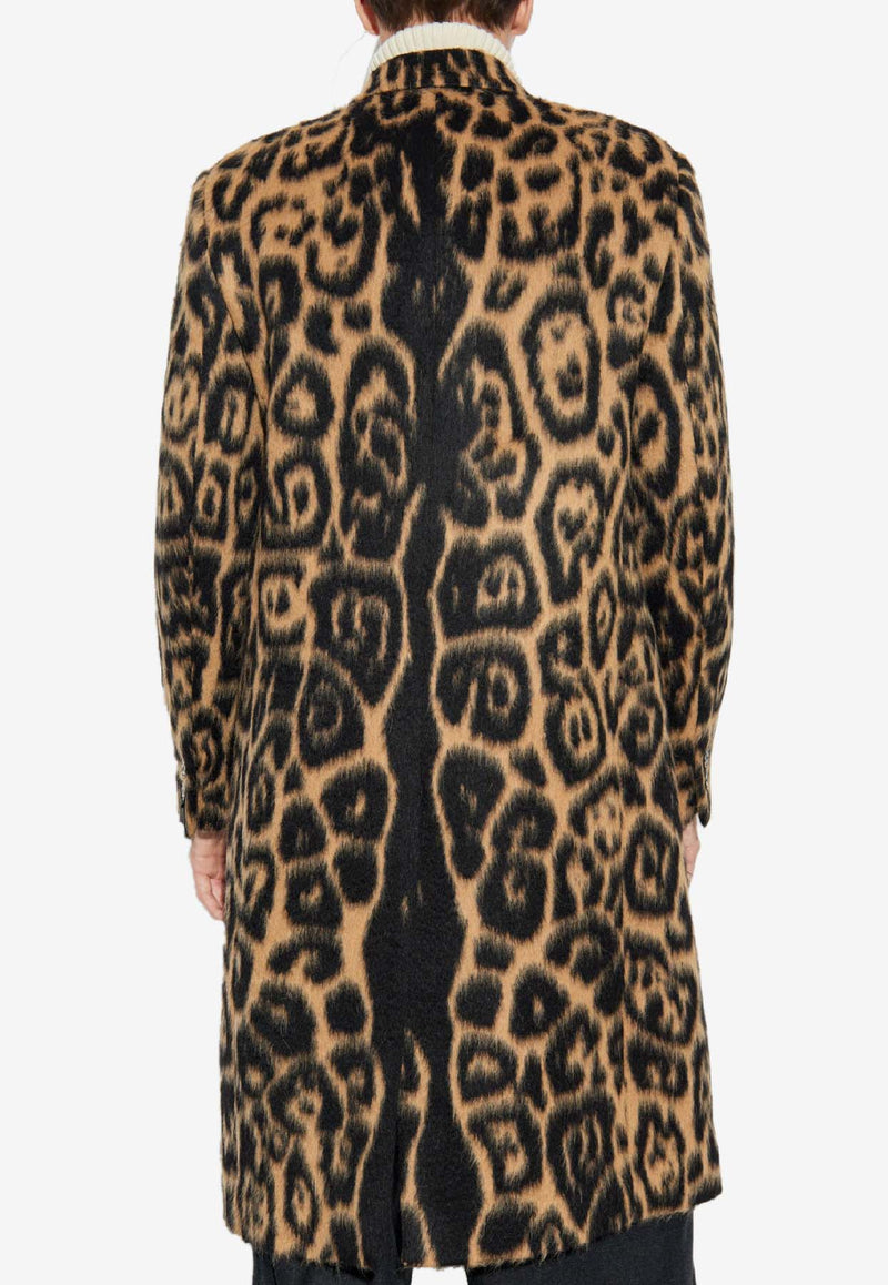Fendi Leopard Print Double-Breasted Coat Brown FF0840 AVIW-F0QU5