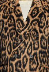Fendi Leopard Print Double-Breasted Coat Brown FF0840 AVIW-F0QU5
