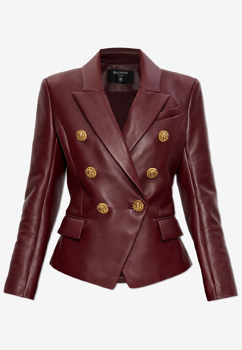 Balmain Double-Breasted Leather Blazer Burgundy FF0SG187 LC62-3AR
