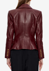 Balmain Double-Breasted Leather Blazer Burgundy FF0SG187 LC62-3AR